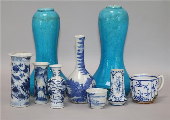 A collection of Oriental and European ceramics to include a pair of monochrome Chinese vases